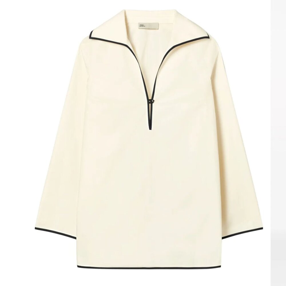 Tory Burch Contrast-stitch poplin tunic, Size 4